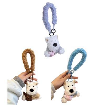 Adorable Wests Highland Dog Keychain Plush Animal Keyring Bag Pendant Car Key Ornament for Fashionable Pet Lovers