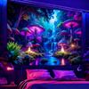 Miytal Blacklight Fantasy Mushroom Waterfall Tapestry – UV Reactive Neon Forest Wall Hanging, Glow In the Dark Nature Art Décor for Bedroom,