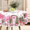 Pink Love Flower Bird Bicycle Round Tablecloth, Romantic Home Table Cloth, Restaurant Decoration