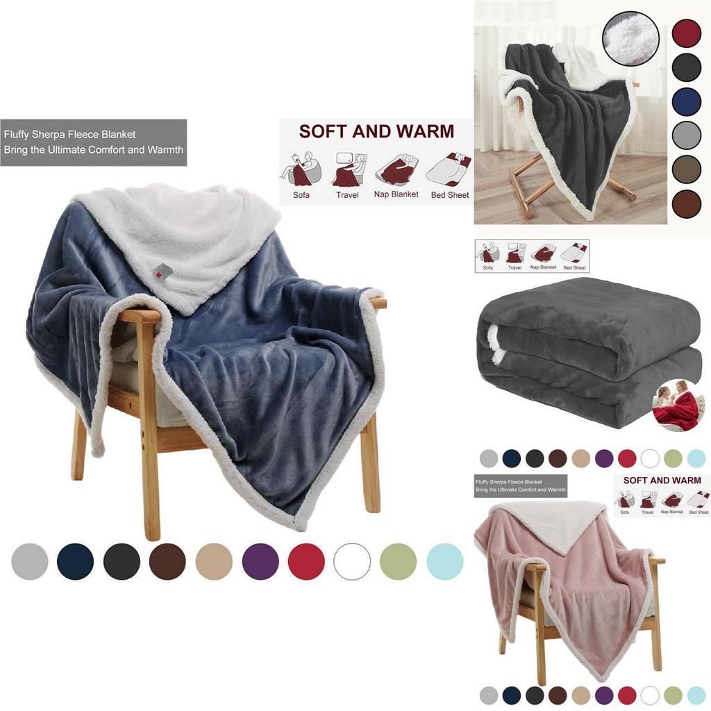 Luxurious Sherpa Flannel Fleece Blanket Soft Plush Warm Thickened Comfort