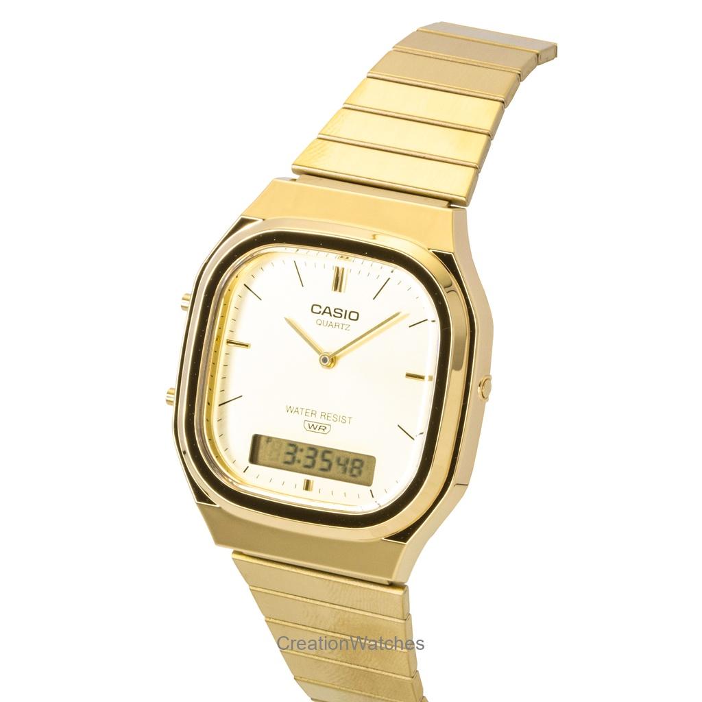 Casio Orologio Unisex Analogico Digitale Acciaio Inossidabile Tono Oro Quadrante Oro Quarzo AQ-240EG-9A
