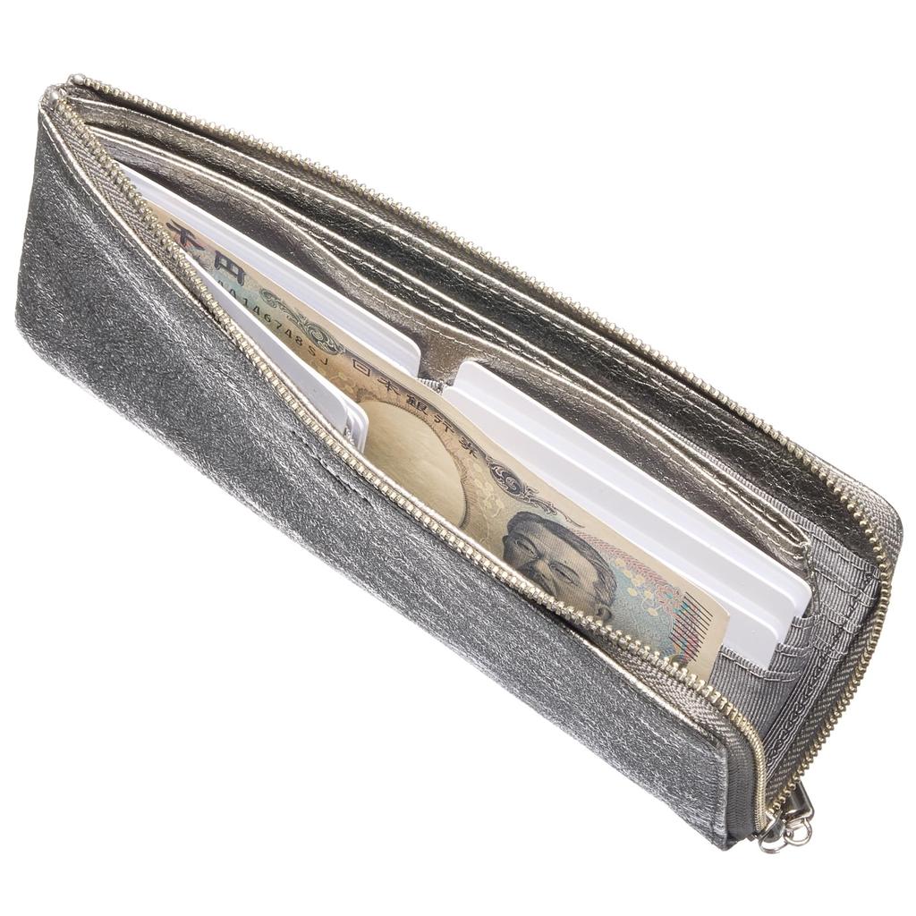 FRANCK ROSSINI Women's Metal Crush Leather Wallet with L-Shaped Zipper, Lightweight and Easy to Use, Perfect as a Gift. Boxed in Silver.