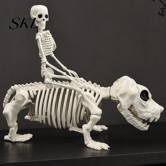 Halloween Yard Decoration Decoration, Skeleton Riding Dog Statue, 52cm Large Bone Figure for Texture Decor Display, Spooky Child Hound Haunted