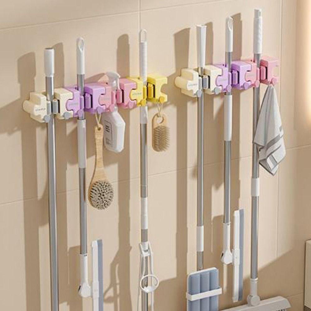 Wall Mounted Macaron Mop Clip Self Adhesive Broom Storage Clip Macaron Mop Holder for Bathroom