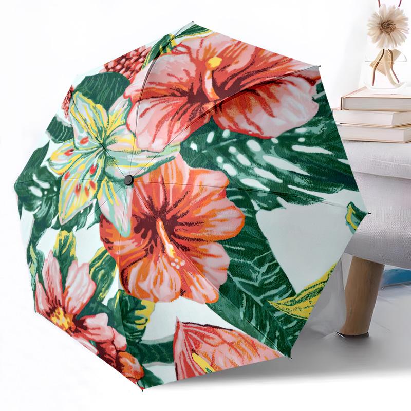 Tropical Fruit And Flowers Compact Travel Automatic Umbrella Retractable Design with 8-Rib Durability Sturdy Construction All-Season Travel