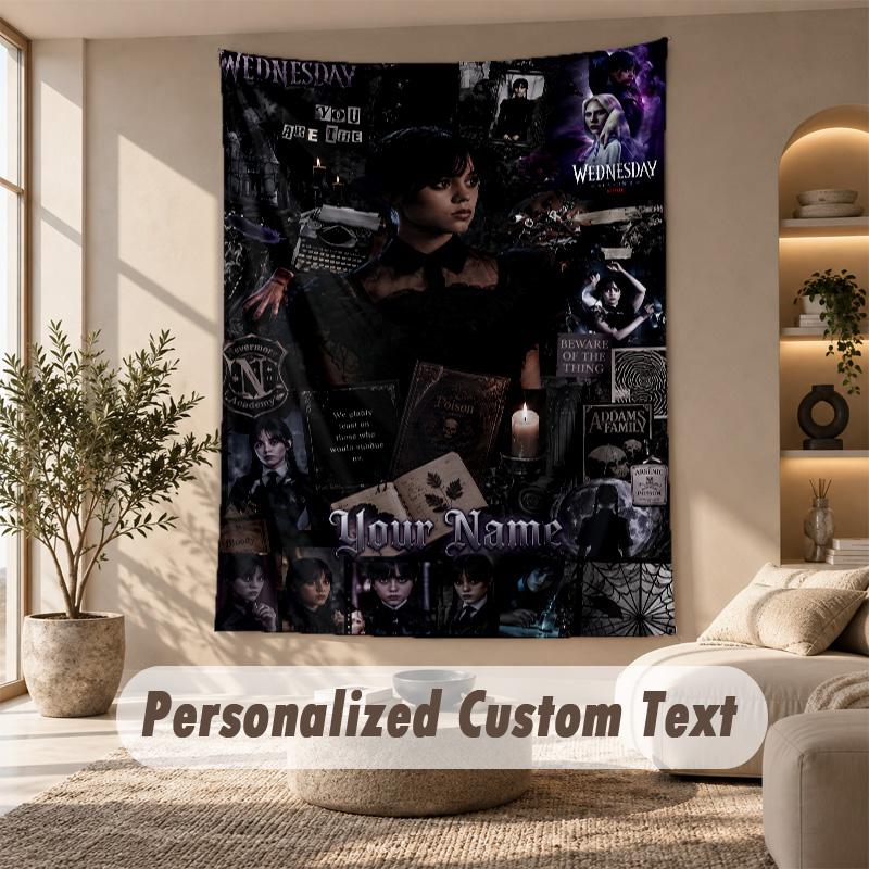 Tapestry Custom Name Text, Wall Hanging Tapestry Home Room DecorWednesday Addams