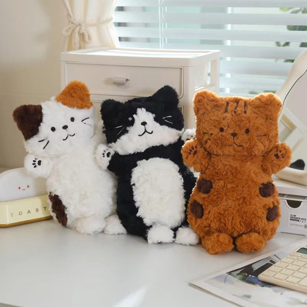 Realistic Texture Simulation Black Cat Plush Doll Soft Brown Cat Plush Doll Birthday Gift