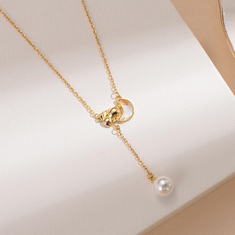 Banyan Tree S925 Sterling Silver Star & Moon Necklace with Pearl Tassel