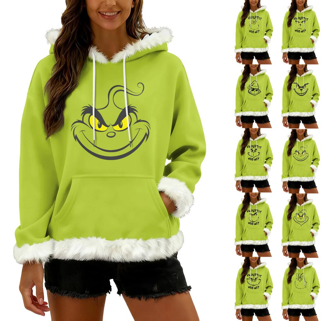 Women's Christmas print contrasting loose casual hoodie