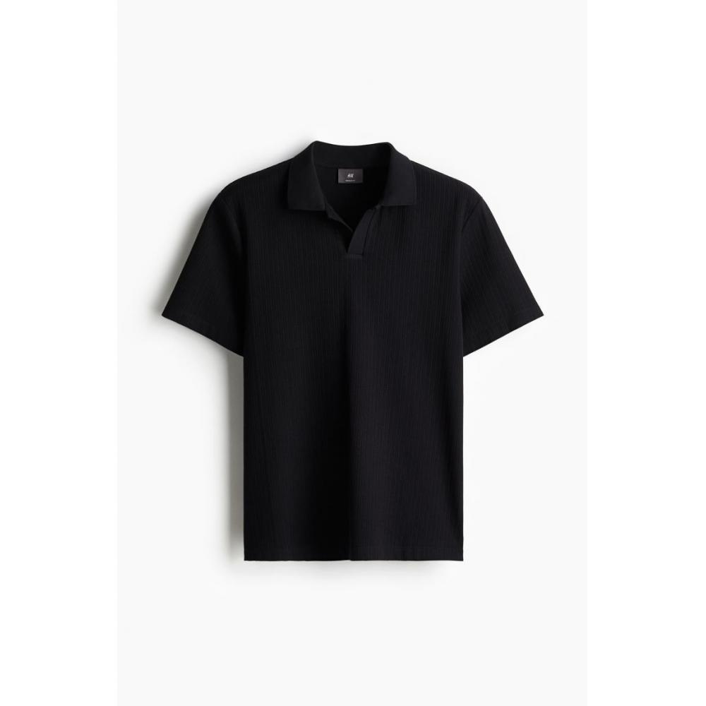H M Regular Fit Textured Polo sHirt Black