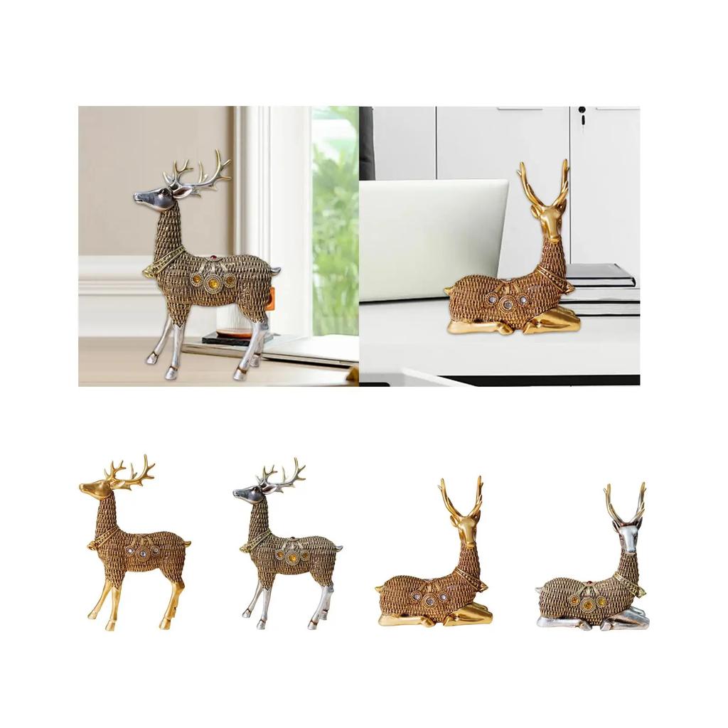 Reindeer Figurines Resin Deer Statues Nordic Miniature Deer Sculptures, Ornaments for Bedroom, Office Tabletop Cabinet Decor