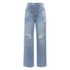 Women's Blue Ripped Jeans Women's Loose Straight Casual Pants
