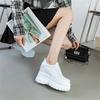 11cm Genuine Leather Women Fashion Platform Sneakers High Hidden Heel Wedge Walking Shoes Brides Wedding Shoes Tennis Shoes
