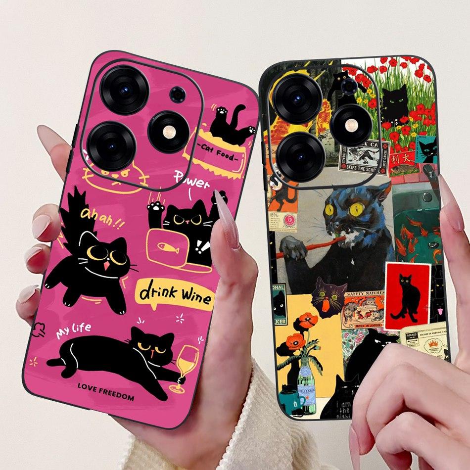 For Tecno Spark 10 Pro Phone Case Spark 10Pro 4G KI7 Elegant Floral Cat Printing Soft Silicone TPU Cases