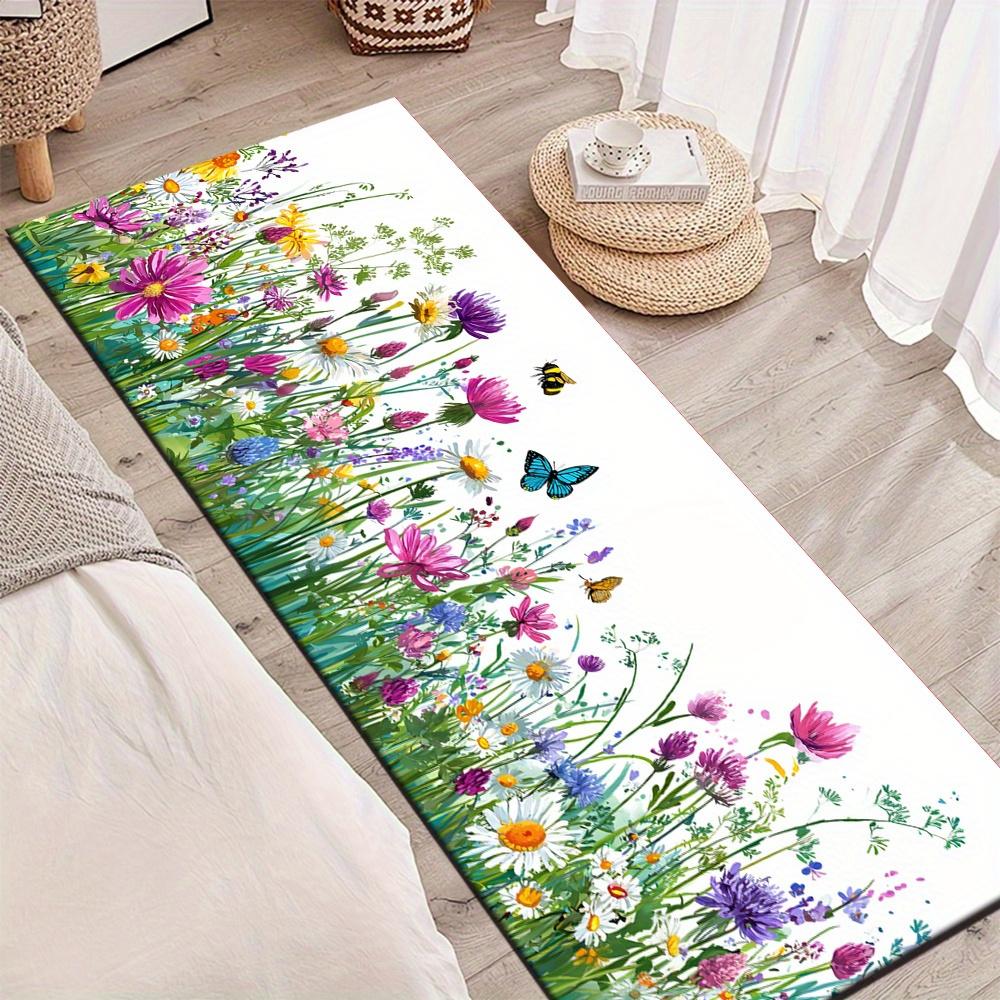 1Pcs Colorful Flowers Butterflies Non-Slip Washable Area Rug Runner for Entryway, Living Room, Bedroom & Patio