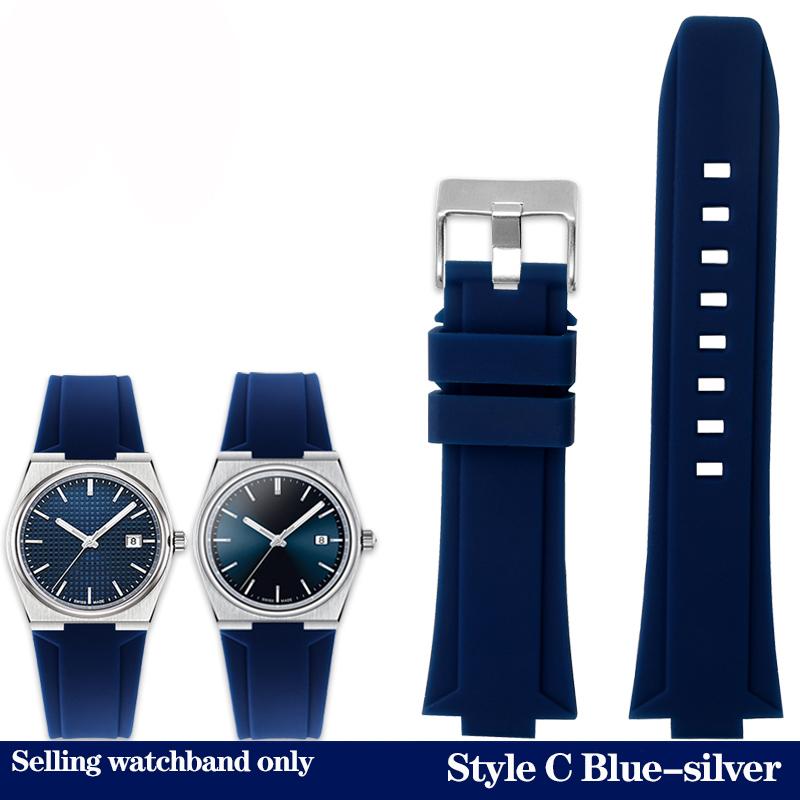 Rubber Watch Band for Tissot PRX Series Super Player T137.410 Strap Sports Waterproof Silicone Soft Bracelet Black Blue 24x12mm