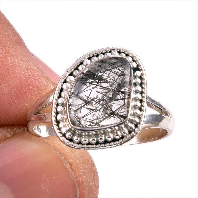 

Natural Black Rutile Gemstone 925 Solid Sterling Silver Jewelry Ring Size 7 p3k76