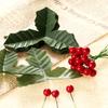 50Pcs Christmas Artificial Red Berry Stems with 50pc Green Leaves for Party Holiday Home Decoration DIY Garland Wreath Ornaments