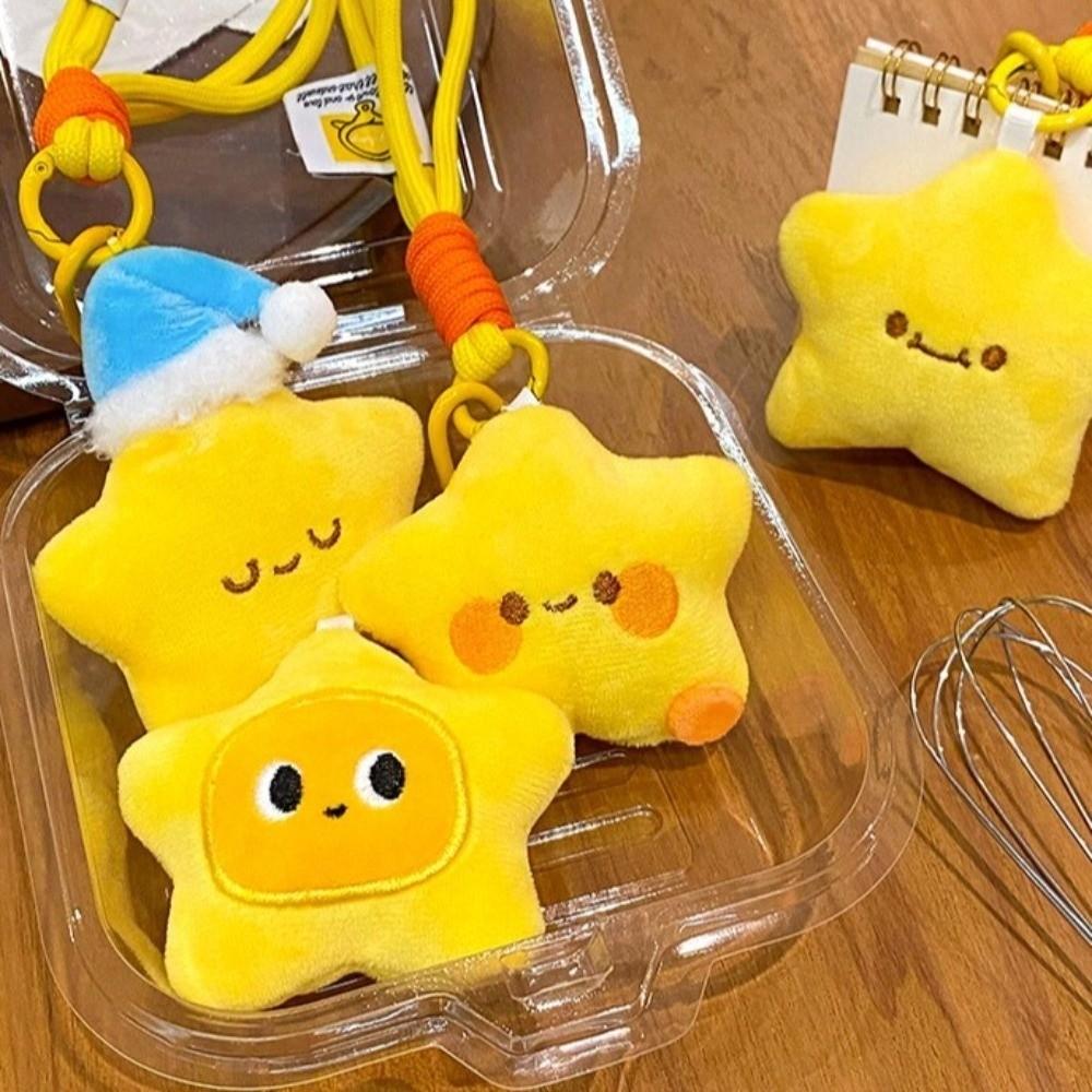 Good Luck Plush Star Keychain Cute Wishing Star Pendant Best Wishes Pentagram Lanyard Friendship
