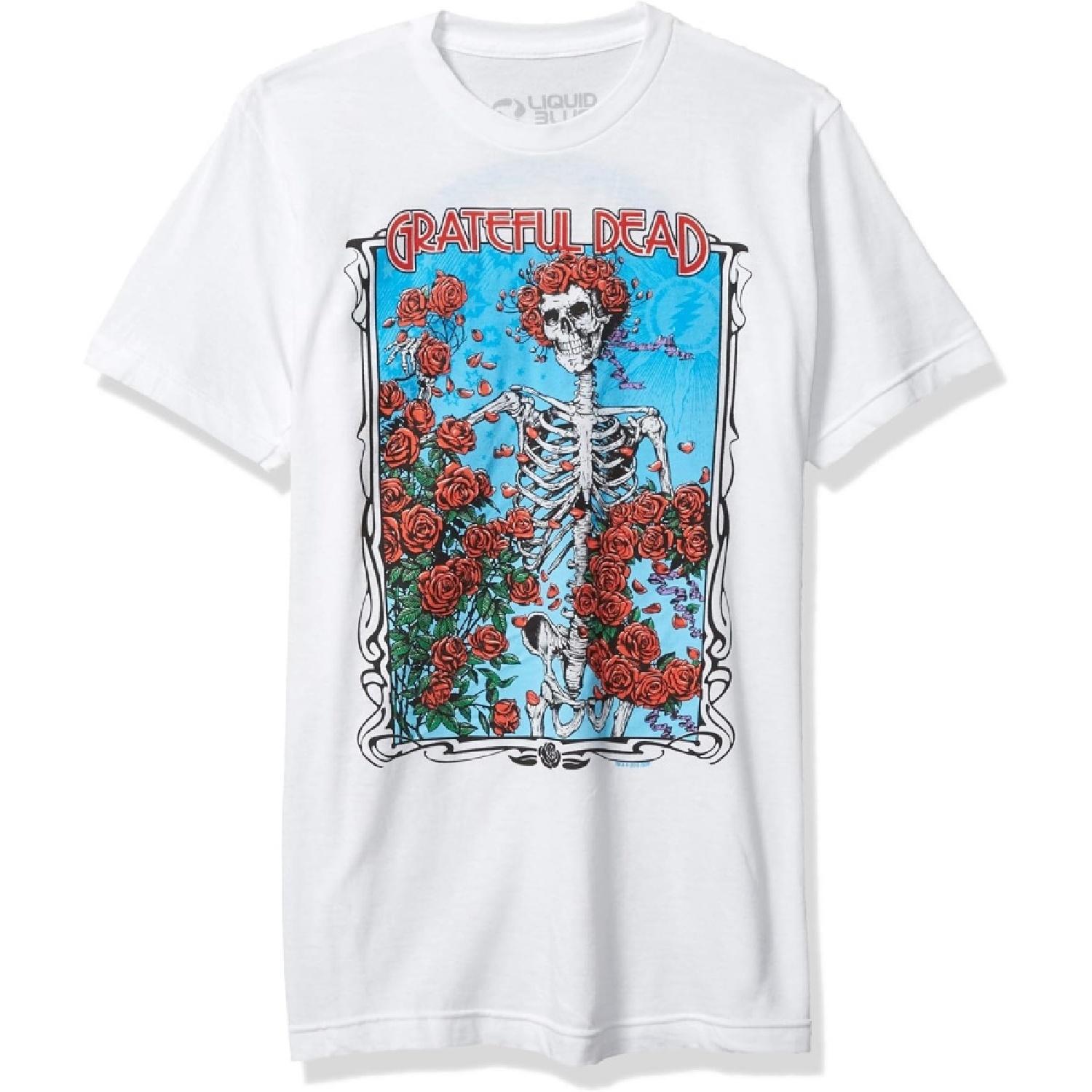 Liquid Blue Unisex-Adult Grateful Dead Bertha Wheel and Roses Short Sleeve TeeT-Shirt S белый