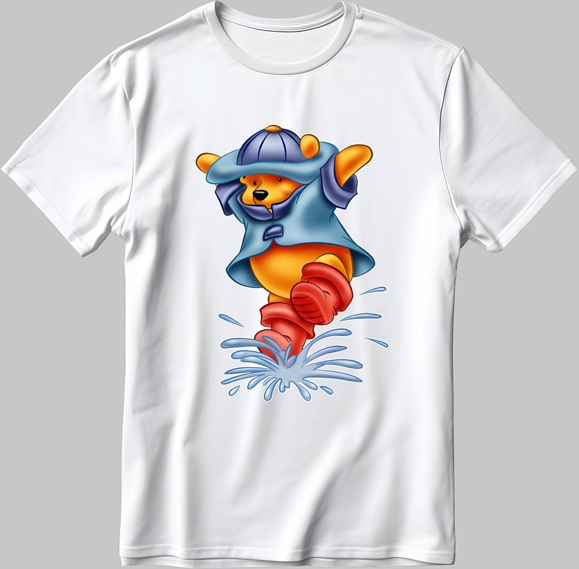Winnie-the-Pooh Characters Short Sleeve White-Black Men s / Women N201 4XL