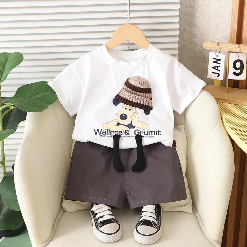 2025 Boys' Cartoon Short-Sleeve Street Style Two-Piece Summer Set