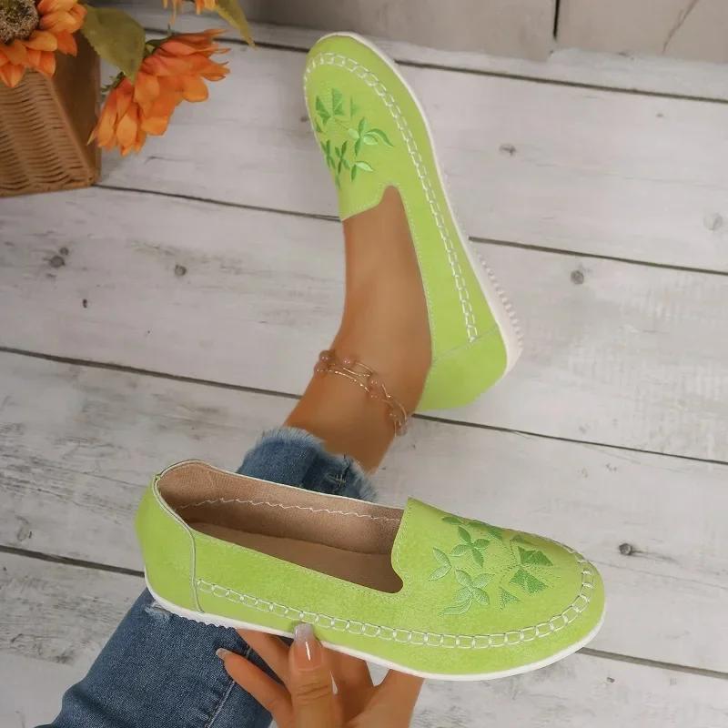 Fashion Hot Sale Shoes for Women 2024 Autumn New Embroidery Women's Flats Shoes Outdoors Casual Comfortable Work Shoes Zapatos De Mujer