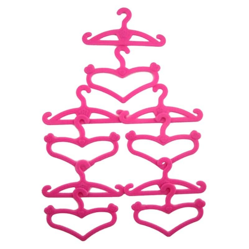 20 pcs Safe Plastic Bright Color Pink Hangers for Doll Dress Clothes Accessories