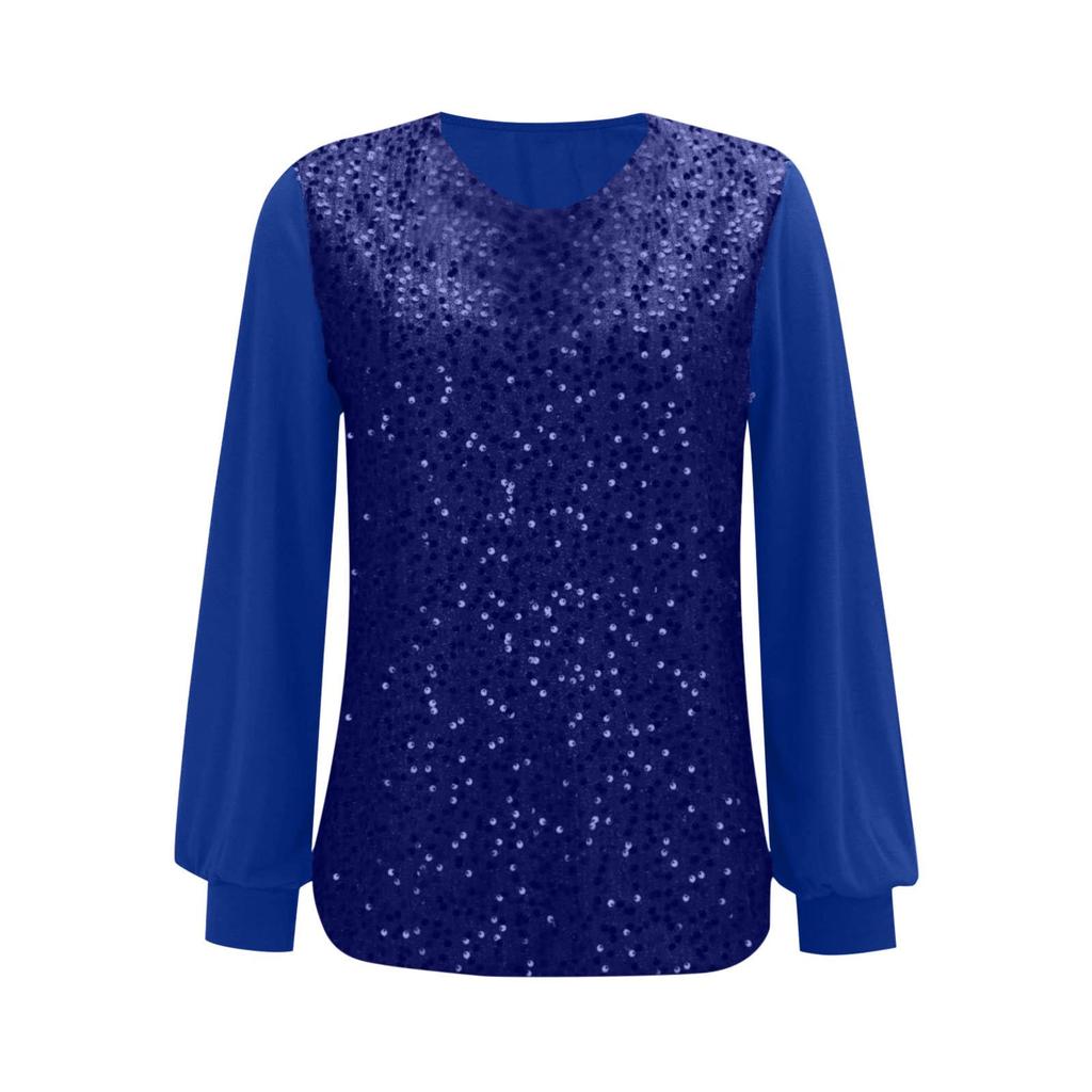 2025 European & American Women's Casual Sequin Round Neck Long Sleeve Pullover