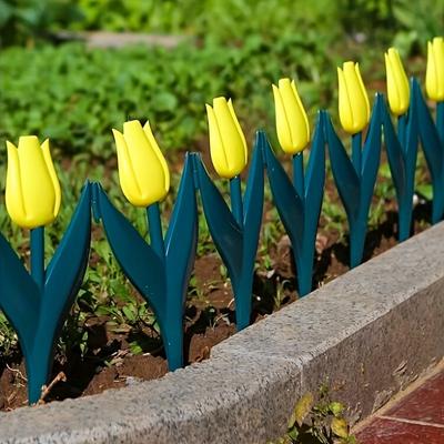 10pcs Plastic Tulip Flower Shape Garden Fence, Easy Assemble Decorative Edging For Fairy Garden, Yard, Outdoor Decor