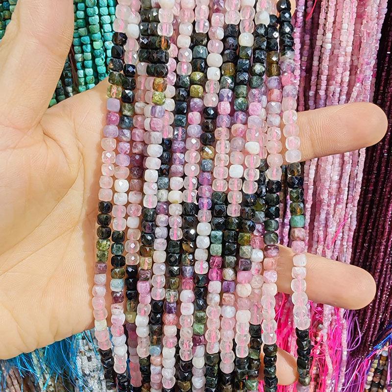 4x4mm Natural Stone Faceted Square Beads: Amethyst, Tourmaline, Garnet Jewelry Accessories