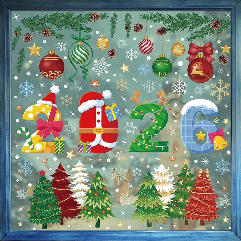 Christmas Stickers Shop Glass Window Decoration Stickers Christmas Party Stickers Gifts For Xmas Snowman Santa Claus Window Deco