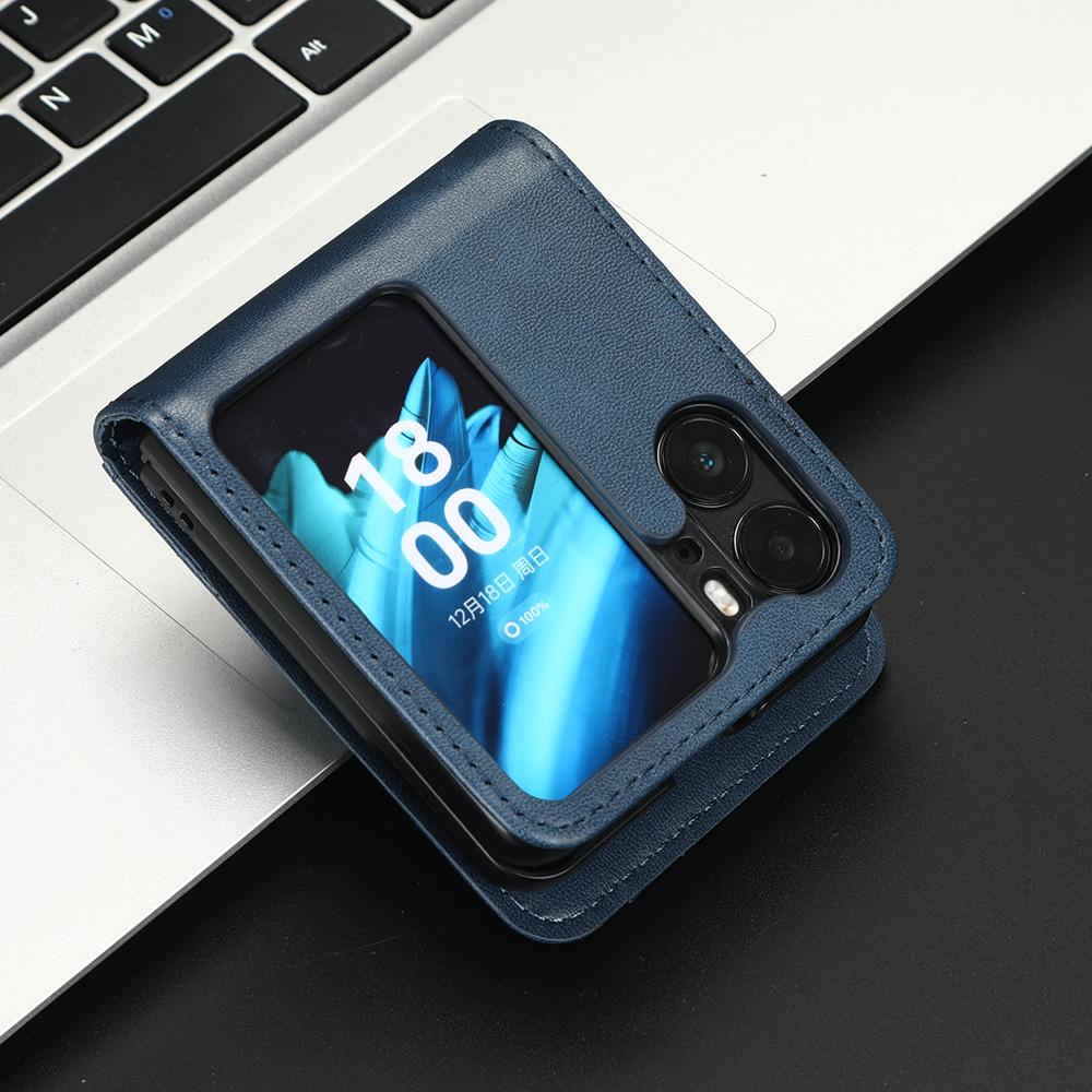 

Business Leather Wallet Cards Solt Case for Oppo Find N2 Flip Ultra Thin Shockproof Bag Purse Skin Feeling Phone Cover Fundas for Find N2 Flip синий