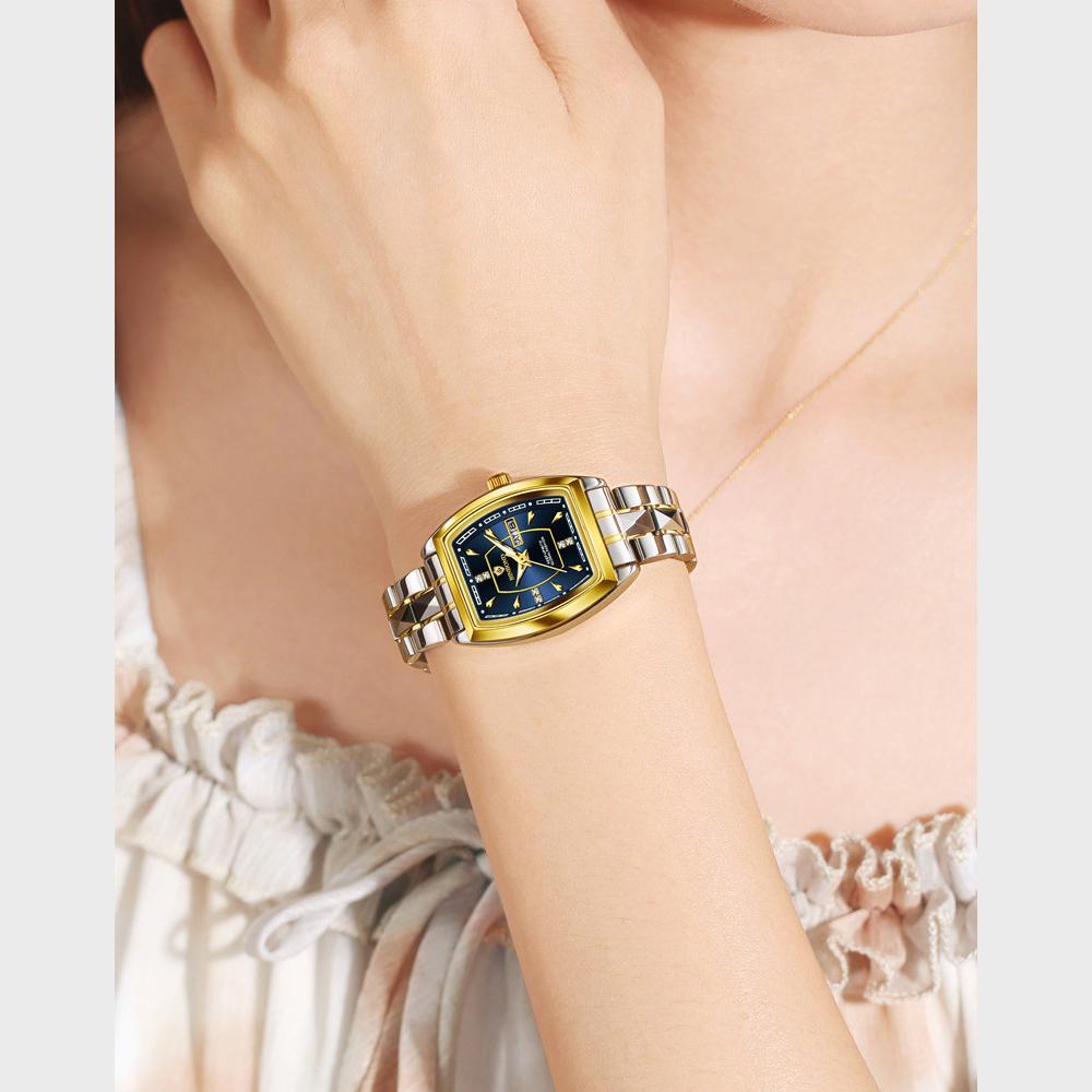 Leichter Luxus Neue Damen Herrenuhr Business Stahlband Wasserdicht Kalender Damen Mode Quarz Armbanduhren Geschenk