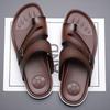 Men Flats Slippers Summer Brown Wide Head Roman Sandals Retro Flip Flops Black Leather Beach Shoes Plus Size