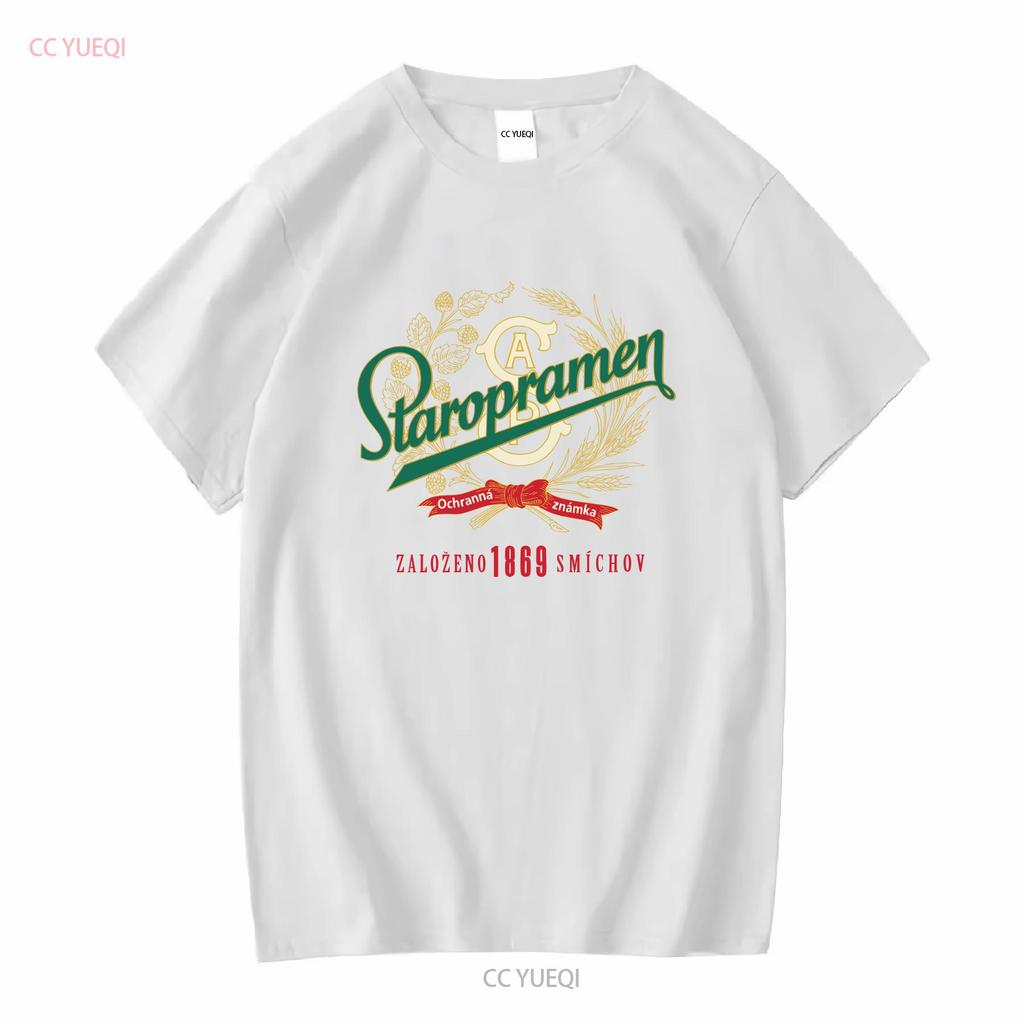 Staropramen Tschechisches Bier Abgenutztes Etikettenmuster T-Shirt vintage Gewaschenes Lässiges Oberteil Für Den Täglichen Gebrauch streetwear Grafik Stilvoll