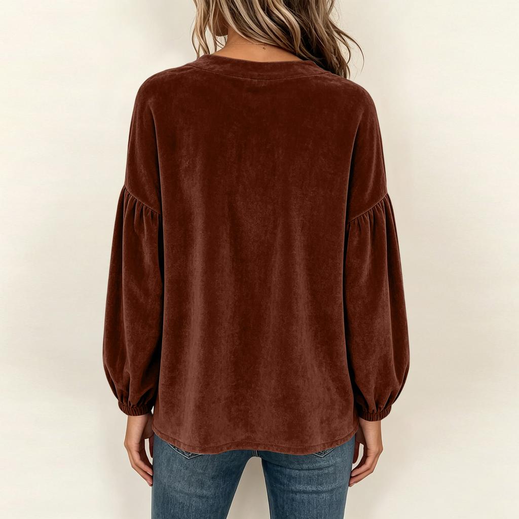Women's Casual Velvet Sleeve Round Neck Top