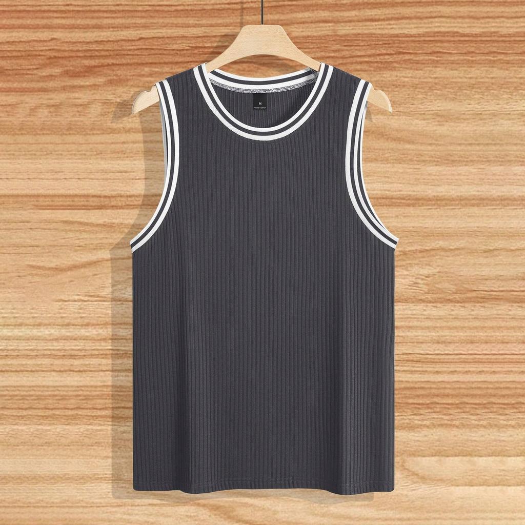 Canottiera Estiva a Maglia a Righe Verticali Vestibilità Fitness da Uomo Canottiera I-Shaped Color Block