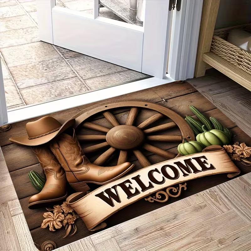Western cowboy Welcome Doormat Non-Slip Machine Washable Carpet for Living Room Bedroom Bathroom Kitchen and Laundry Rug