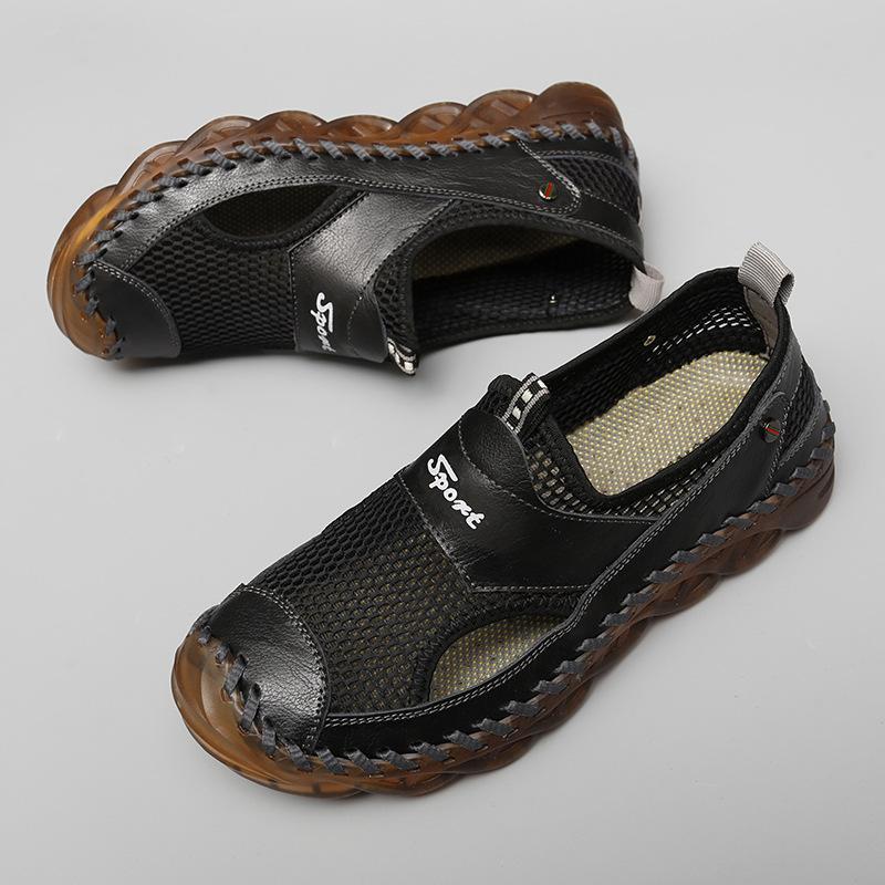 Large Size Leather Soft Surface Ultra-light Handmade Beef Tendon Sole Beach Wear Versatile Men's Sandals