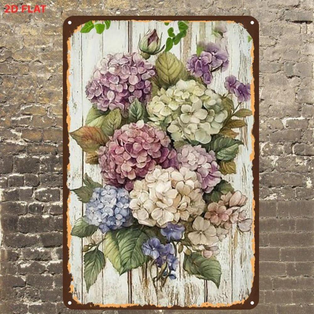 Vintage Metal Flower Wall Art Poster, 20x30cm Decorative Home Garden Sign