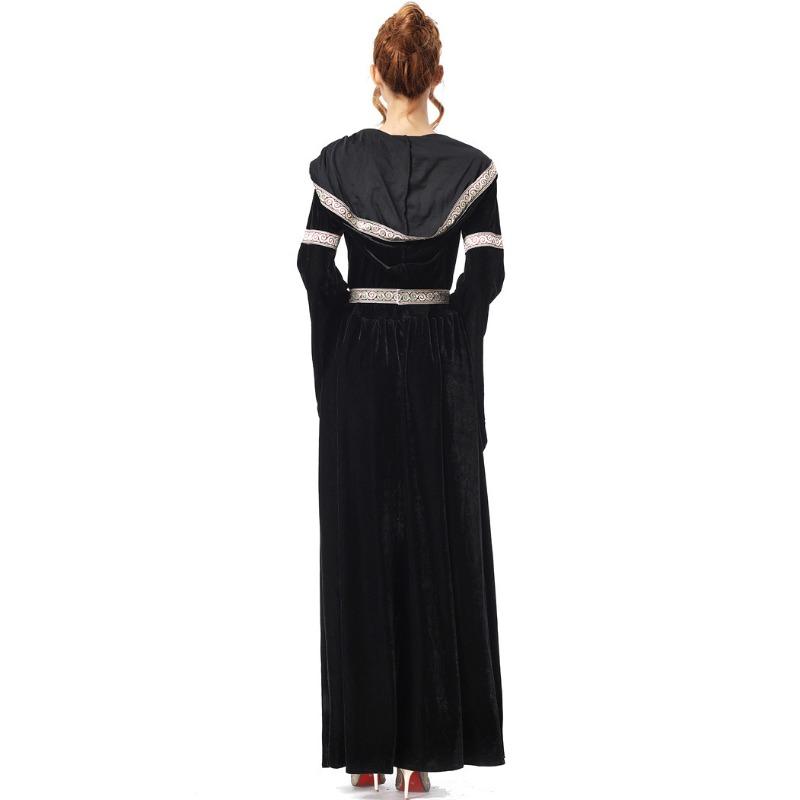 Halloween Vintage Court Costume Adult Black Witch Game Suit Witch Adult Witch Hooded Dress