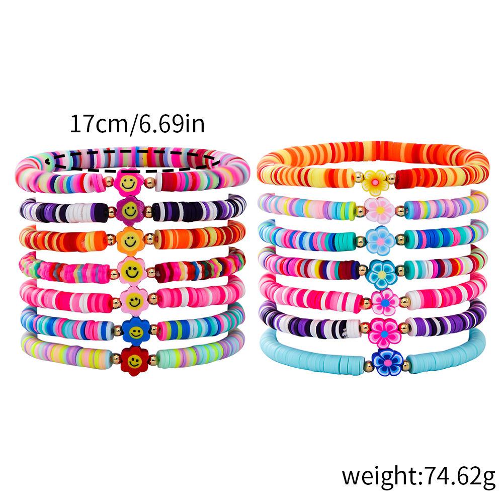Popular Multi-layer Stacked Bracelet Set, Bohemian Color Soft Pottery Flower Bracelet