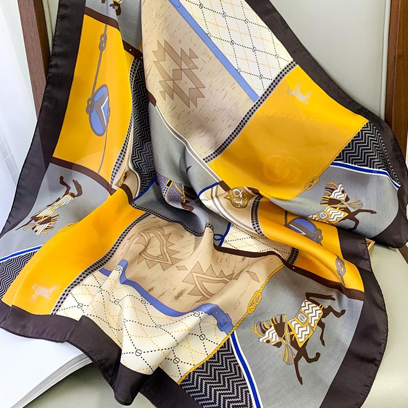 

90*90см Женский шарф Шелк на ощупь Волосы Шея Квадратный Брендовый Офисный бандана муфлер Официант Бортпроводницы Носовой платок Кольца обертывание жёлтый