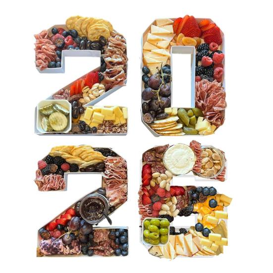 Fillable Cardboard Serving Tray Number 2026 Charcuterie Food Tray Grad Party Candy Dessert Snack Container for Graduation Anniversary New Year Party