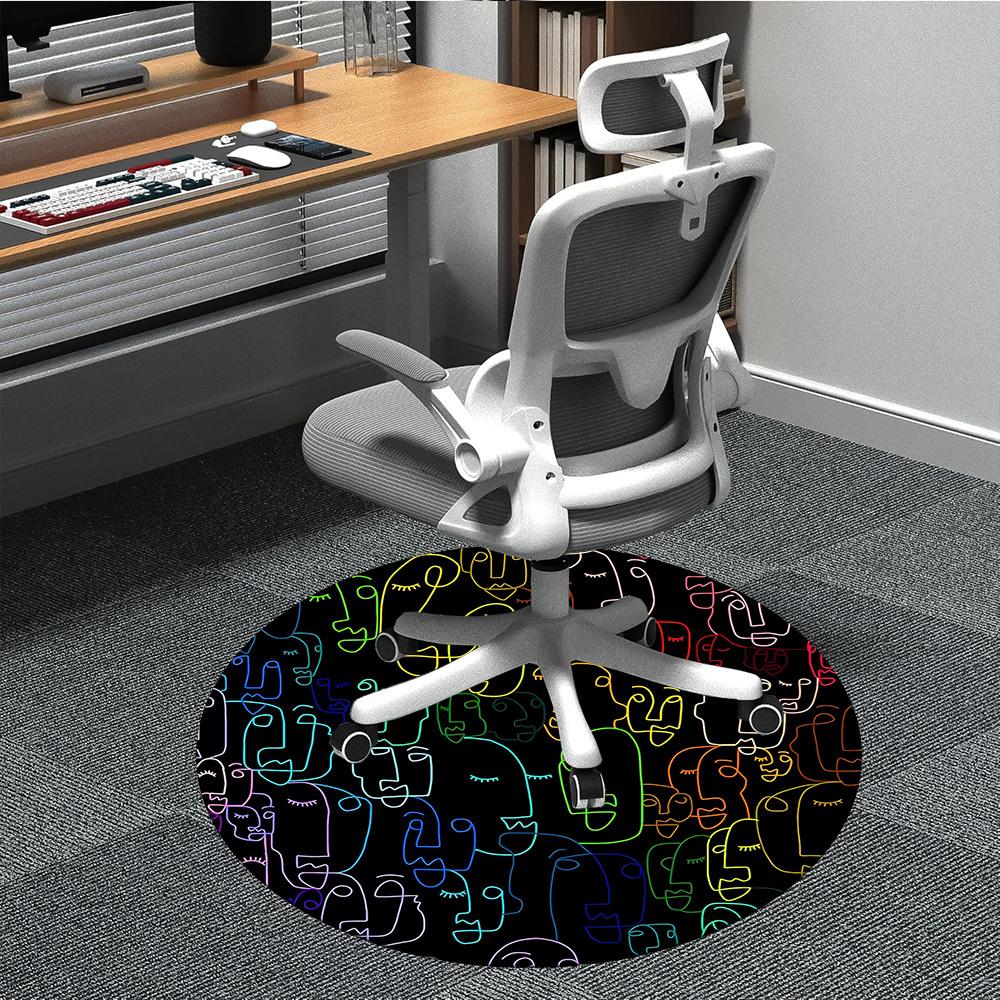 1pc Abstract Faces Carpet, Round Non Slip Durable Large Size Office Carpet, Suitable for Office 80cm