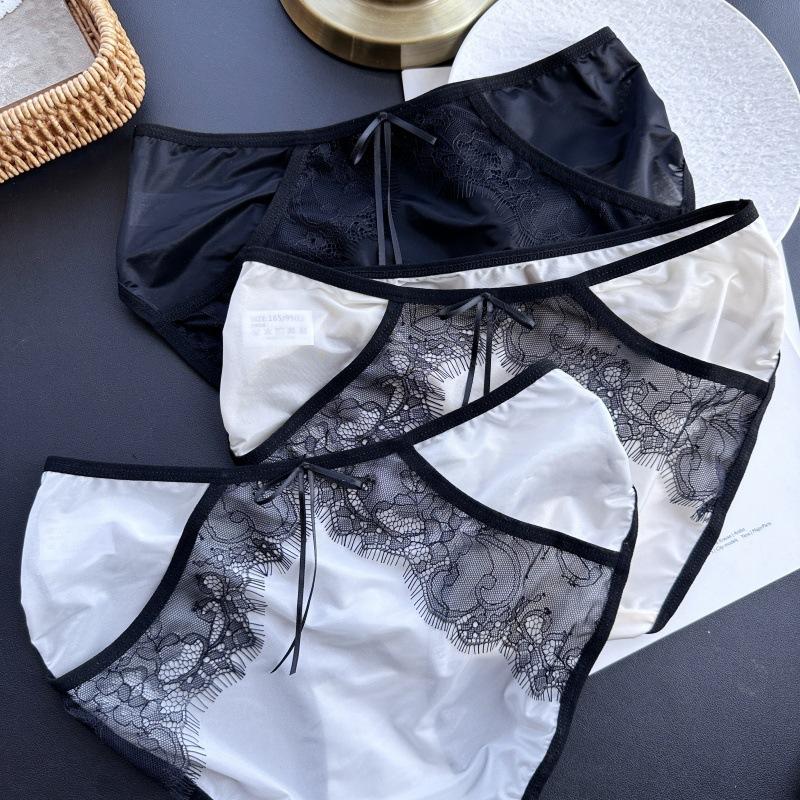 Ladies Spring Summer Bright Face Light Luxury Lace Edge Ice Silk Sexy Panties