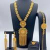 Dubai UAE Jewelry Copper Alloy Four-piece Set Middle Eastern Bride 24k Gold Plated Necklace Earrings Jewelry Set