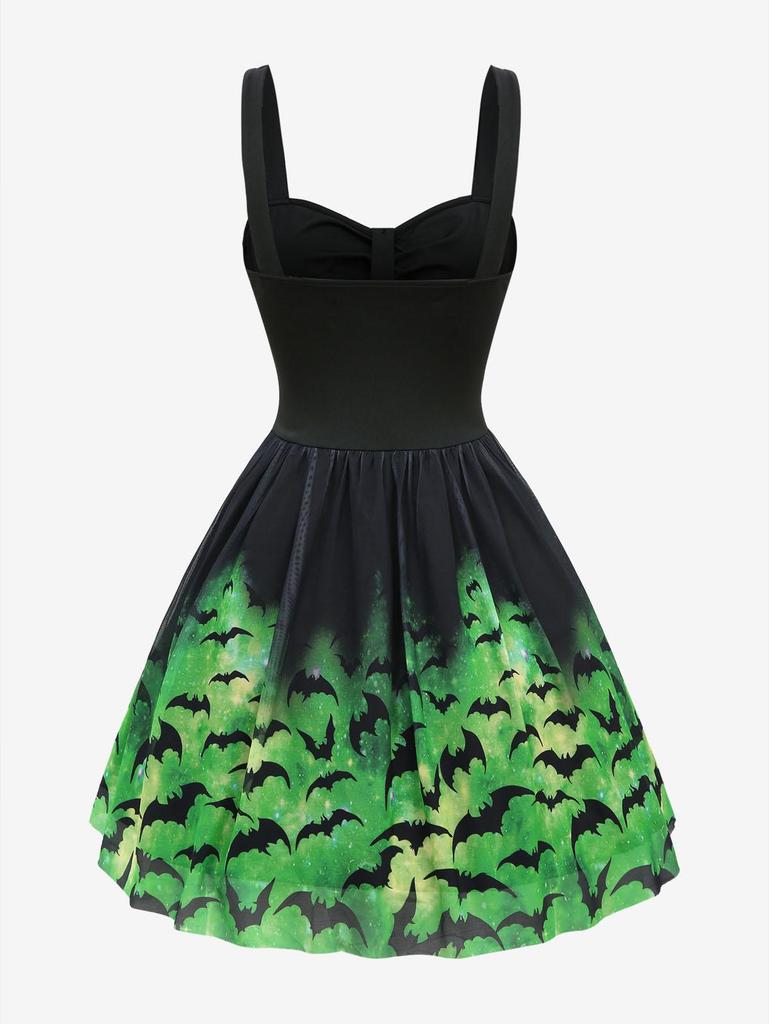 Rosegal Gothic Tie Dye Ombre Bat Printed Mesh Lace Up Cross Ruched A Line Tank Dress
