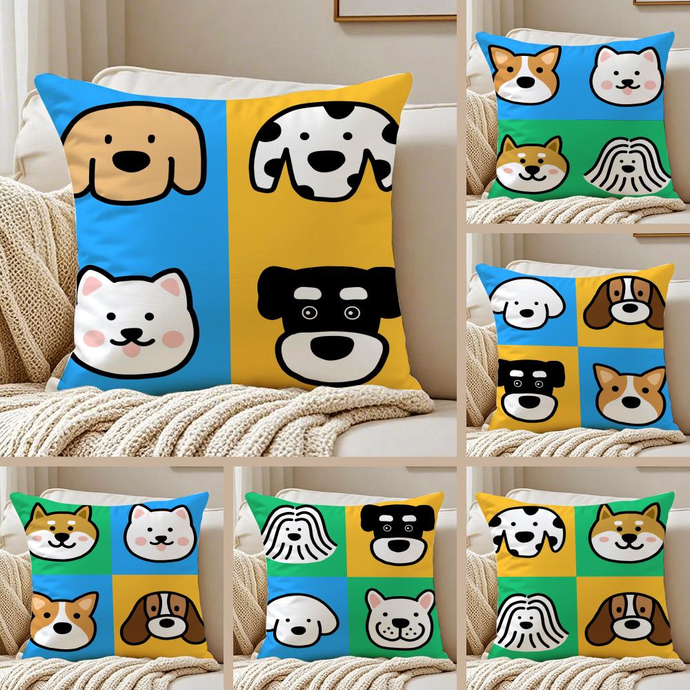 CzteryPunkty Urocze Kreskówkowe Psy Obrazki Poszewka na Poduszkę Poszewka na Poduszkę Antyalergiczna Dekoracja Salonu Sofa Poduszka Pokój